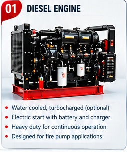 Diesel engine for fire pump